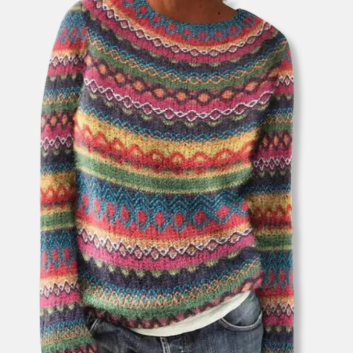 Isla Relaxed Fit Sweater | Striped Crewneck Long Sleeve Sweater