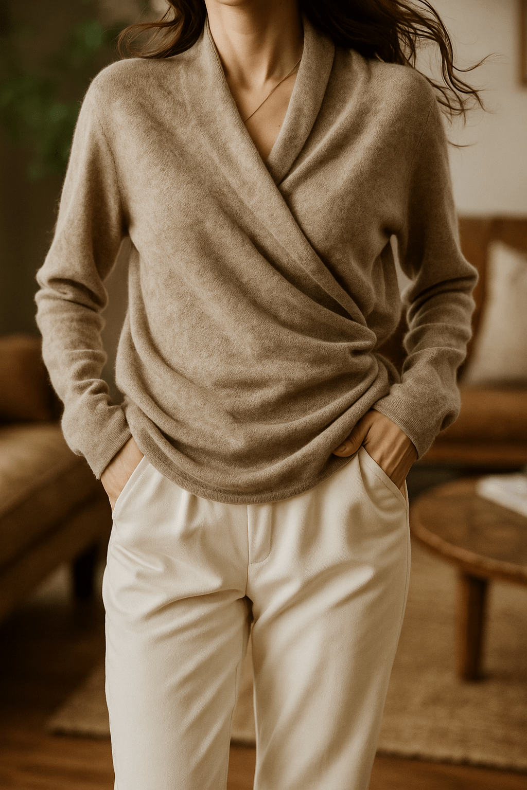 Cashmere Wrap Sweater – Elegant Soft Knit V-Neck for Effortless Style