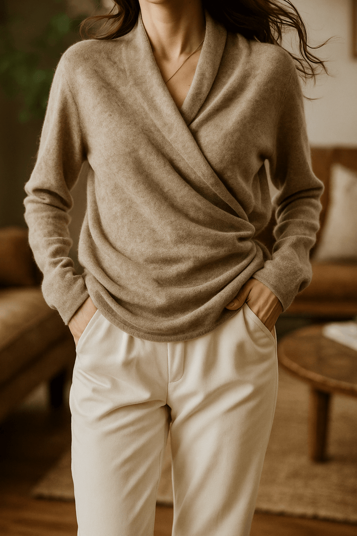 Cashmere Wrap Sweater – Elegant Soft Knit V-Neck for Effortless Style