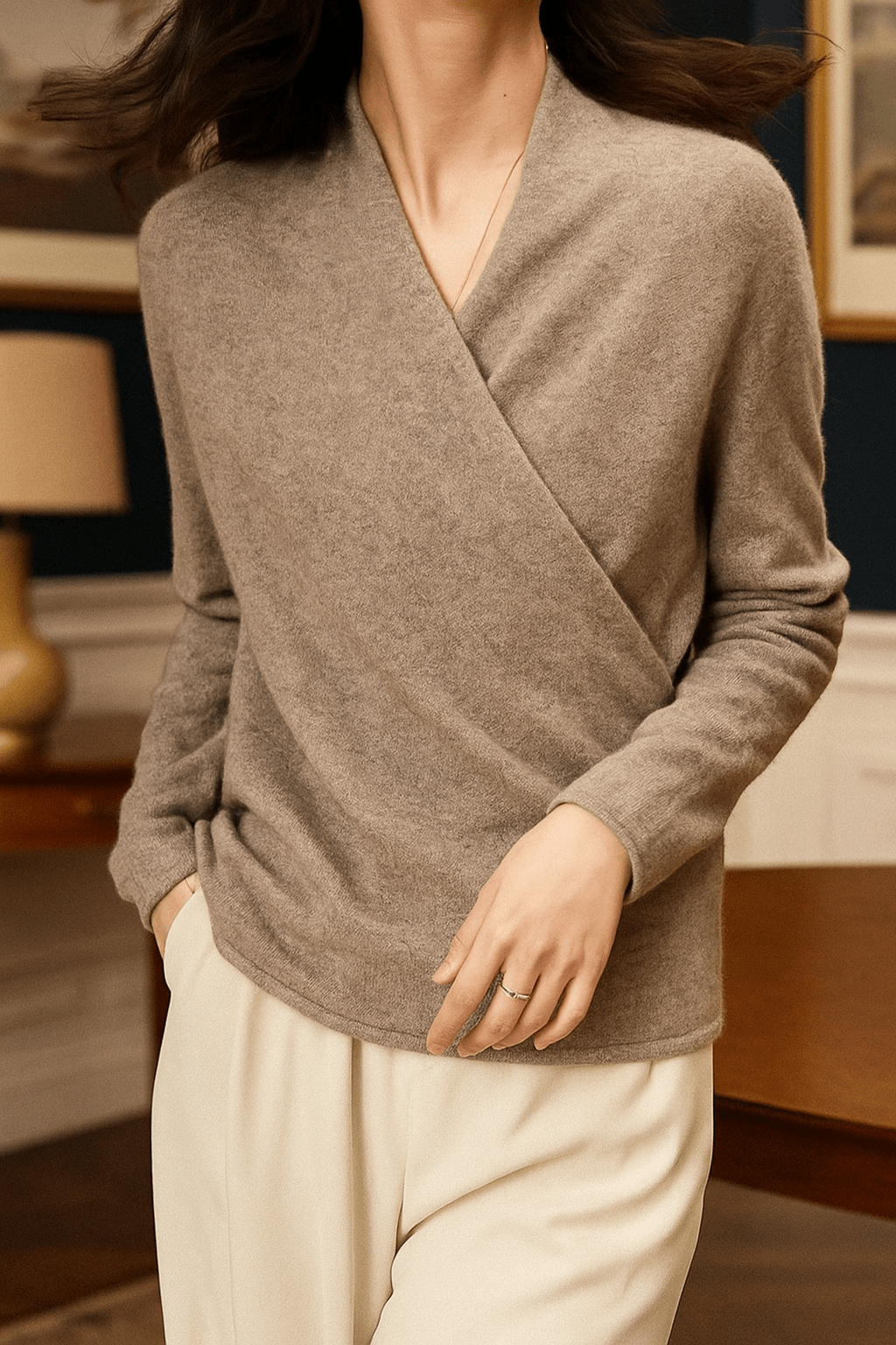Cashmere Wrap Sweater – Elegant Soft Knit V-Neck for Effortless Style
