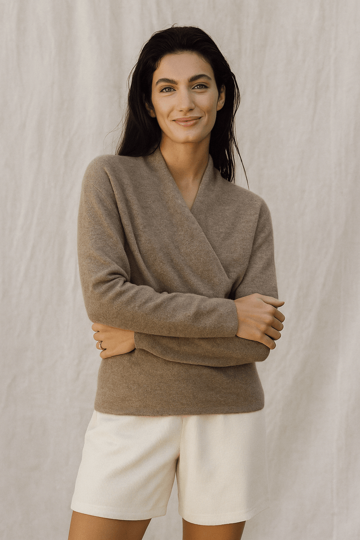 Cashmere Wrap Sweater – Elegant Soft Knit V-Neck for Effortless Style