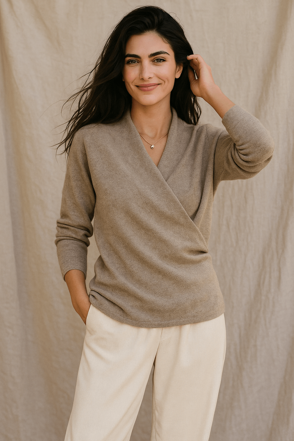 Cashmere Wrap Sweater – Elegant Soft Knit V-Neck for Effortless Style