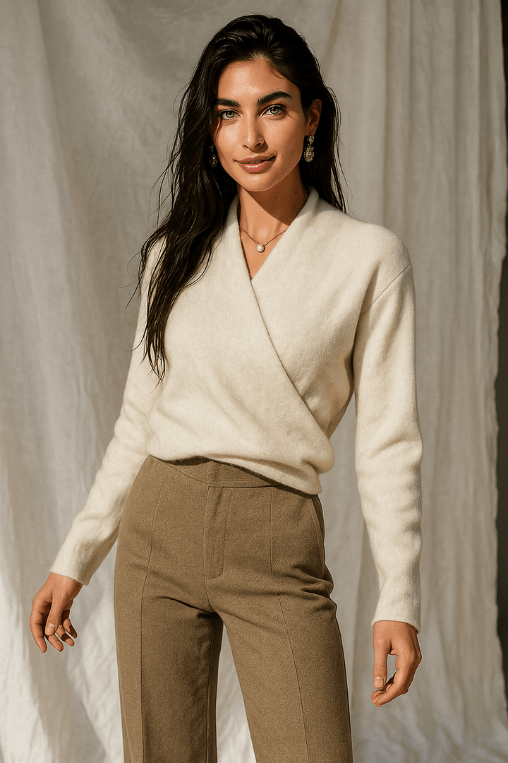 Cashmere Wrap Sweater – Elegant Soft Knit V-Neck for Effortless Style