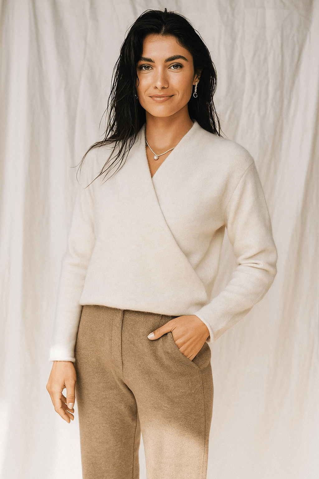 Cashmere Wrap Sweater – Elegant Soft Knit V-Neck for Effortless Style
