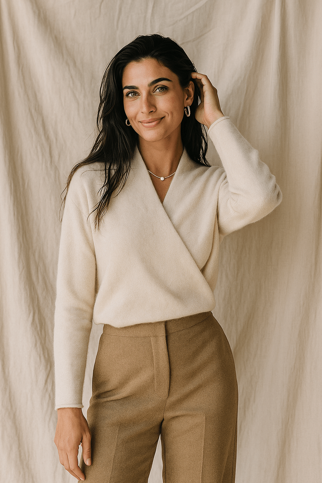 Cashmere Wrap Sweater – Elegant Soft Knit V-Neck for Effortless Style