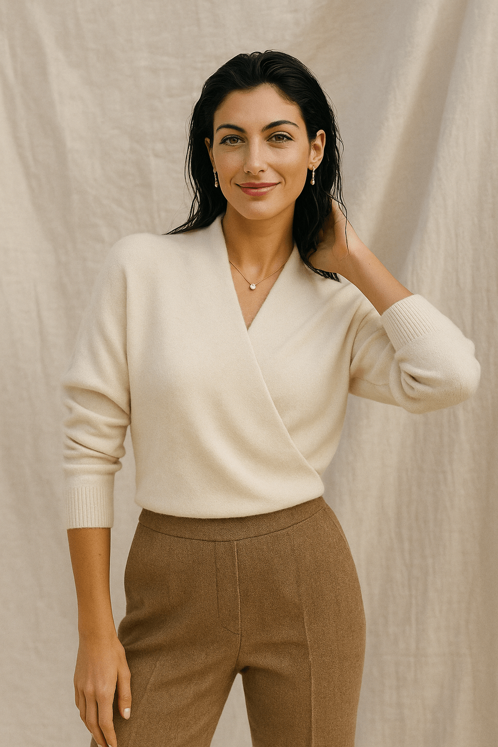 Cashmere Wrap Sweater – Elegant Soft Knit V-Neck for Effortless Style
