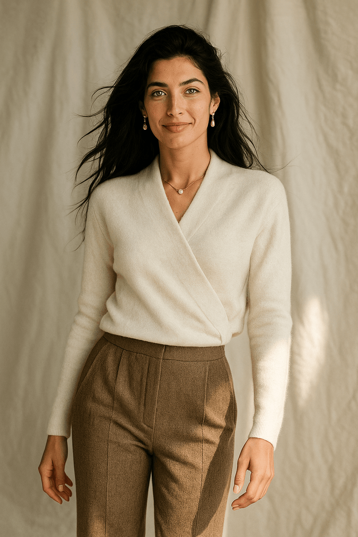Cashmere Wrap Sweater – Elegant Soft Knit V-Neck for Effortless Style