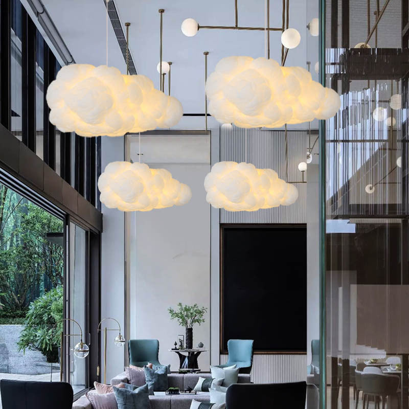 Modern white hanging lamp for the bedroom with double lampshade