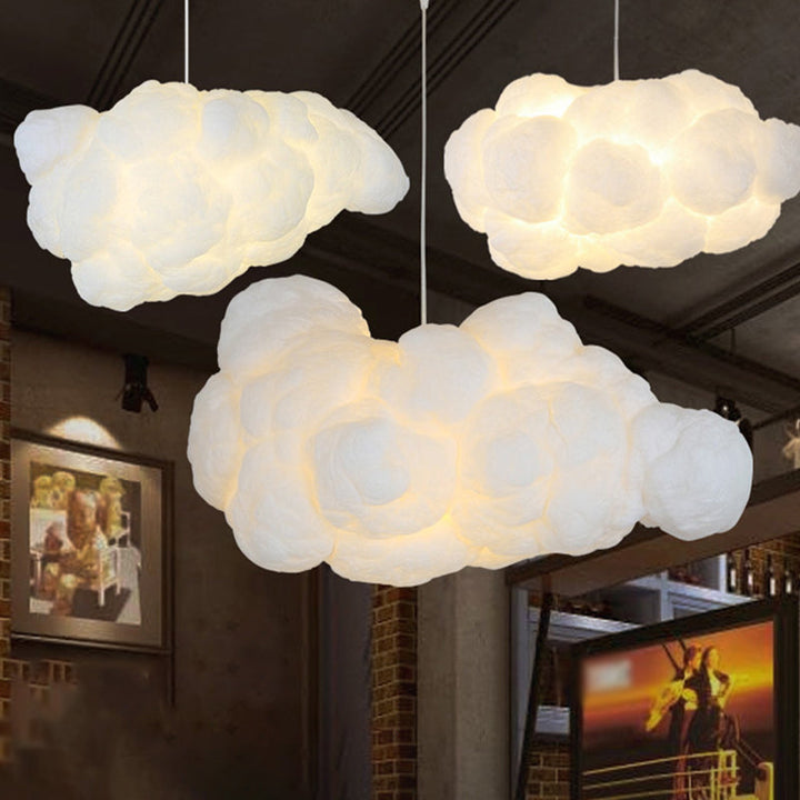 Modern white hanging lamp for the bedroom with double lampshade