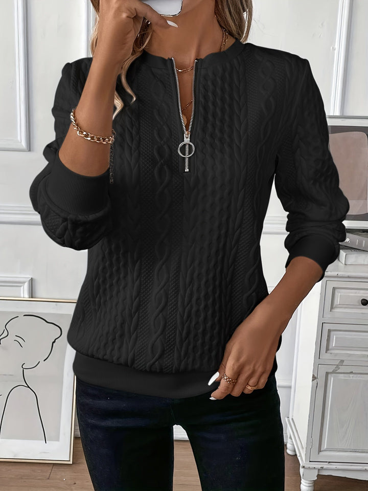 Women's Half Zip Sweater with All-Over Textured Pattern