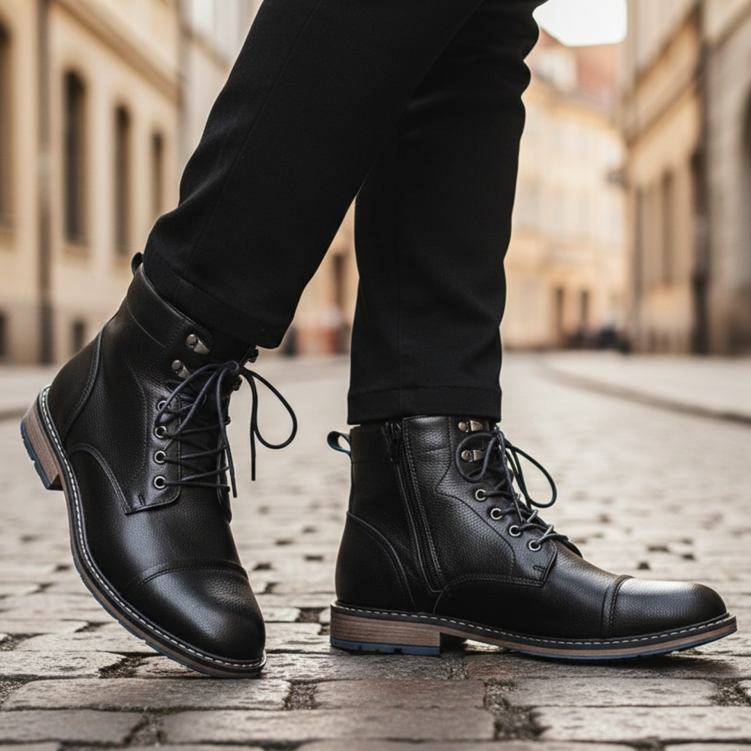Mens orthopedic leather boots lace up ankle