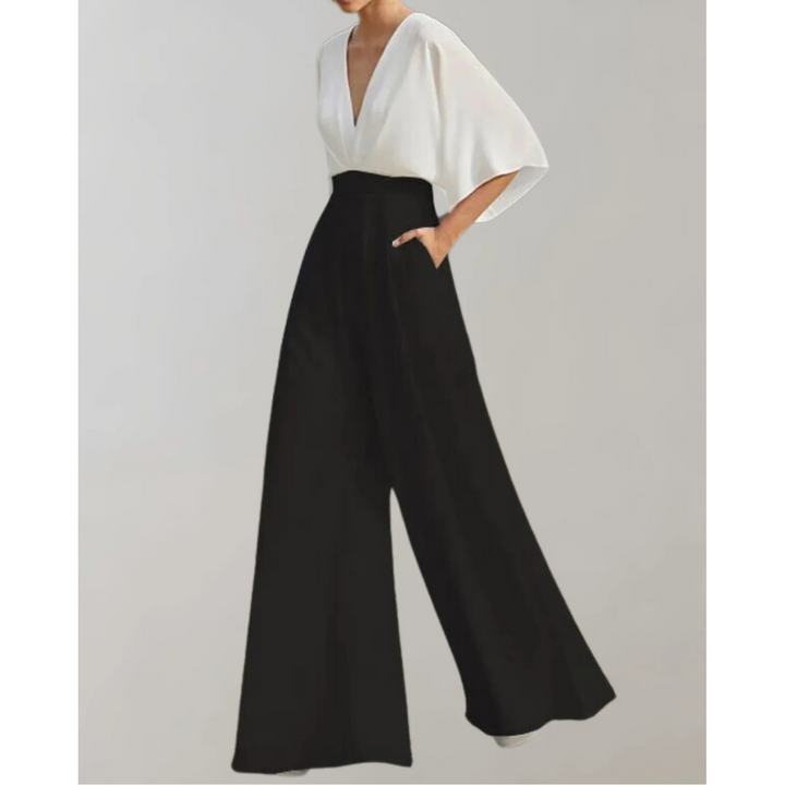 Elegant V-Neck Wide Leg Jumpsuit Flowy Formal One-Piece