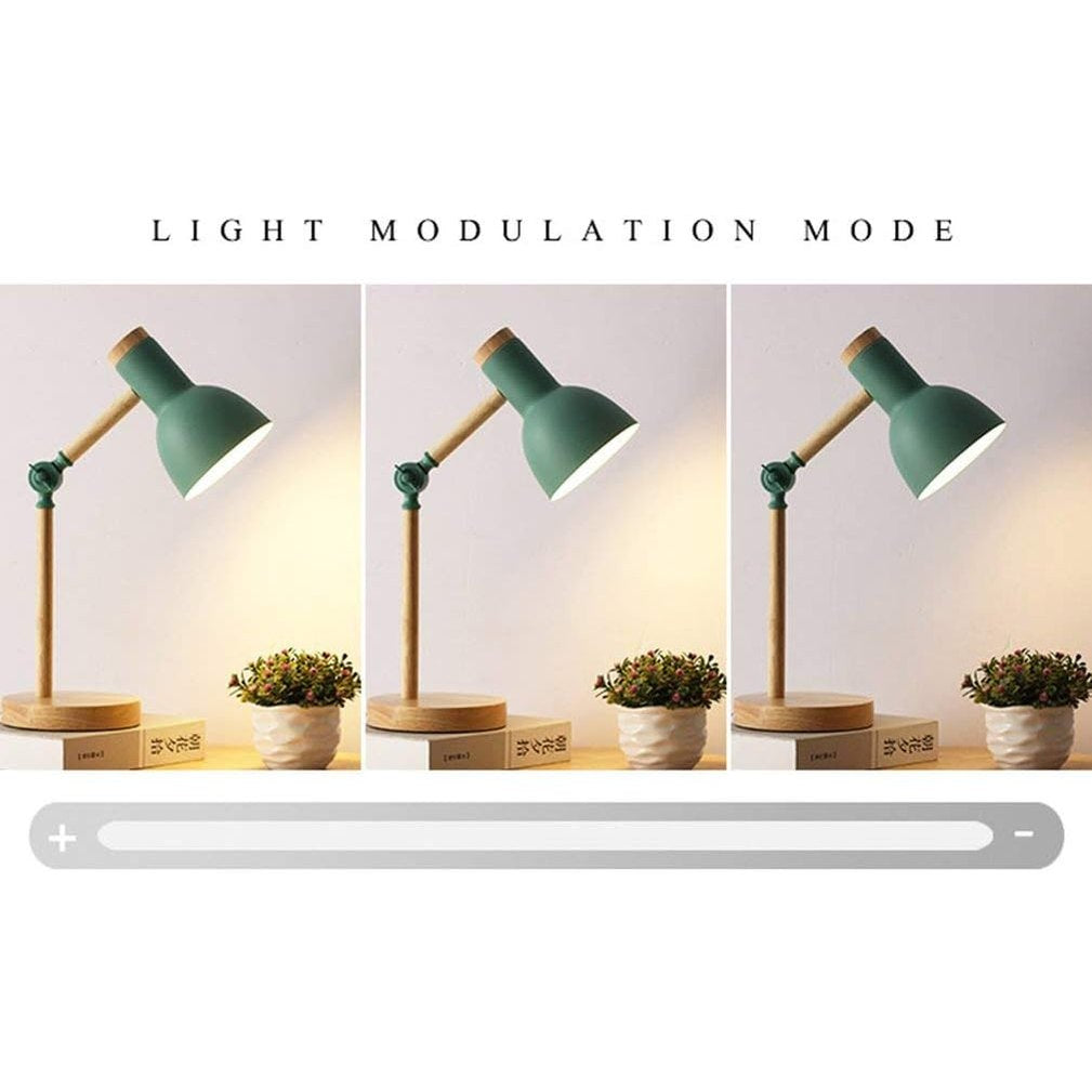 Adjustable Nordic wooden table lamp with colored shade