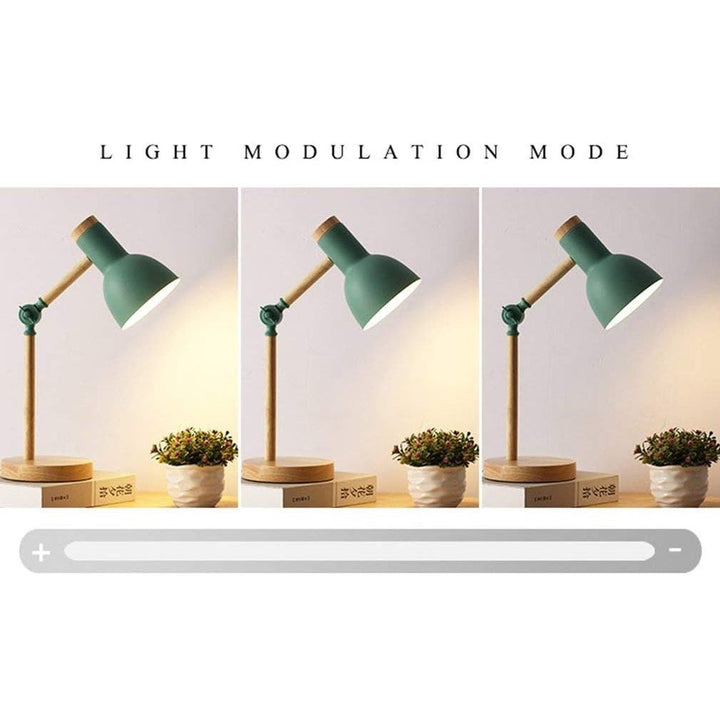 Adjustable Nordic wooden table lamp with colored shade