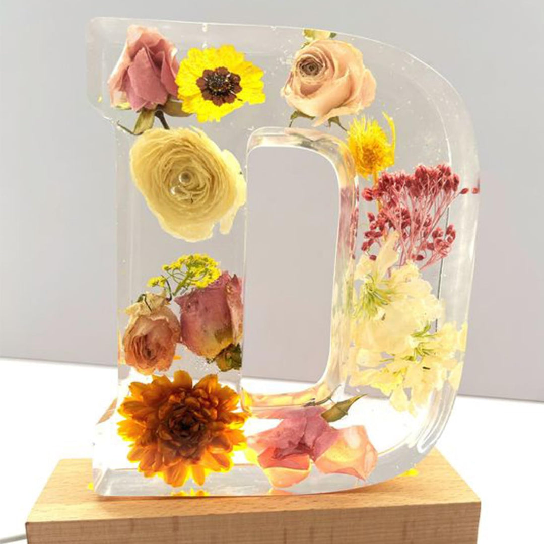 Harp candle lamp with dried flowers and personal letter | Decorative LED night light