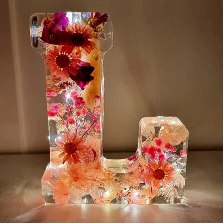 Harp candle lamp with dried flowers and personal letter | Decorative LED night light