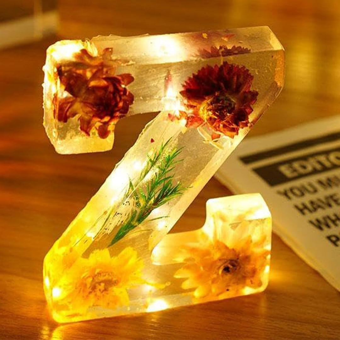 Harp candle lamp with dried flowers and personal letter | Decorative LED night light