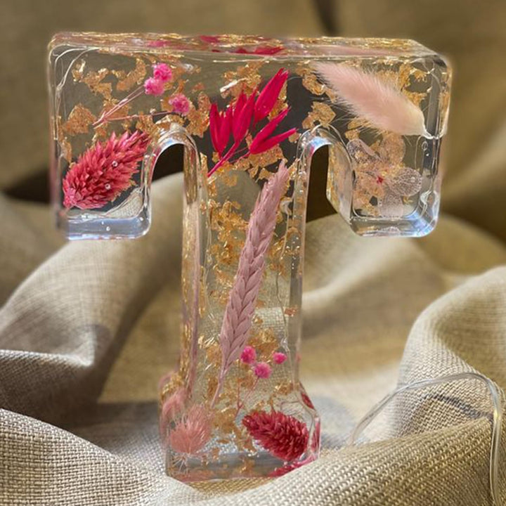 Harp candle lamp with dried flowers and personal letter | Decorative LED night light