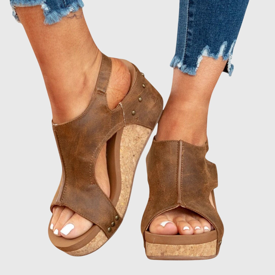 Suede Orthopedic Wedge Sandals – Cork Platform