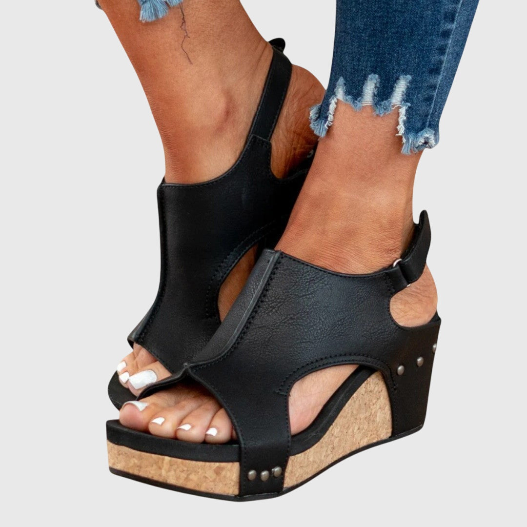 Suede Orthopedic Wedge Sandals – Cork Platform