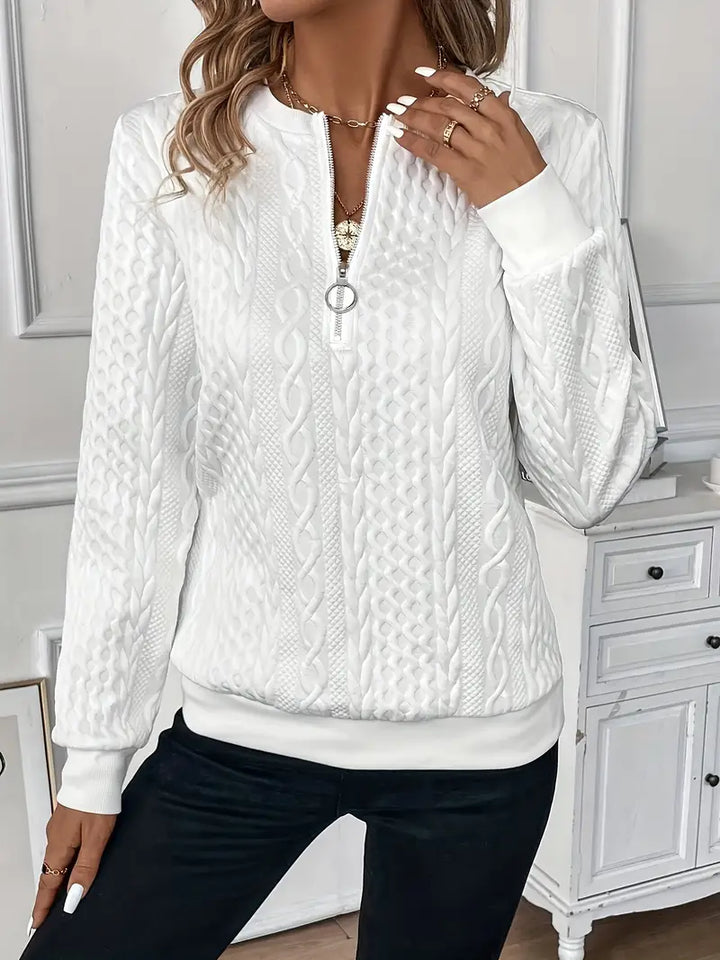 Women's Half Zip Sweater with All-Over Textured Pattern