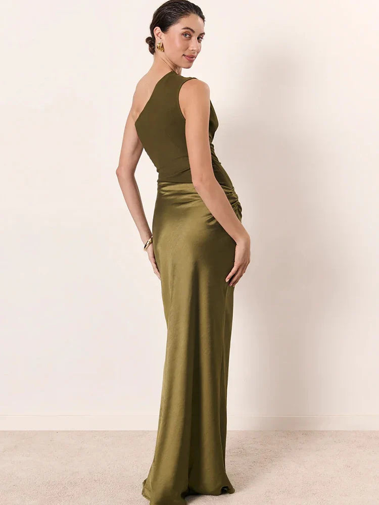 Eliza - Women's One-Shoulder Patchwork Maxi Dress