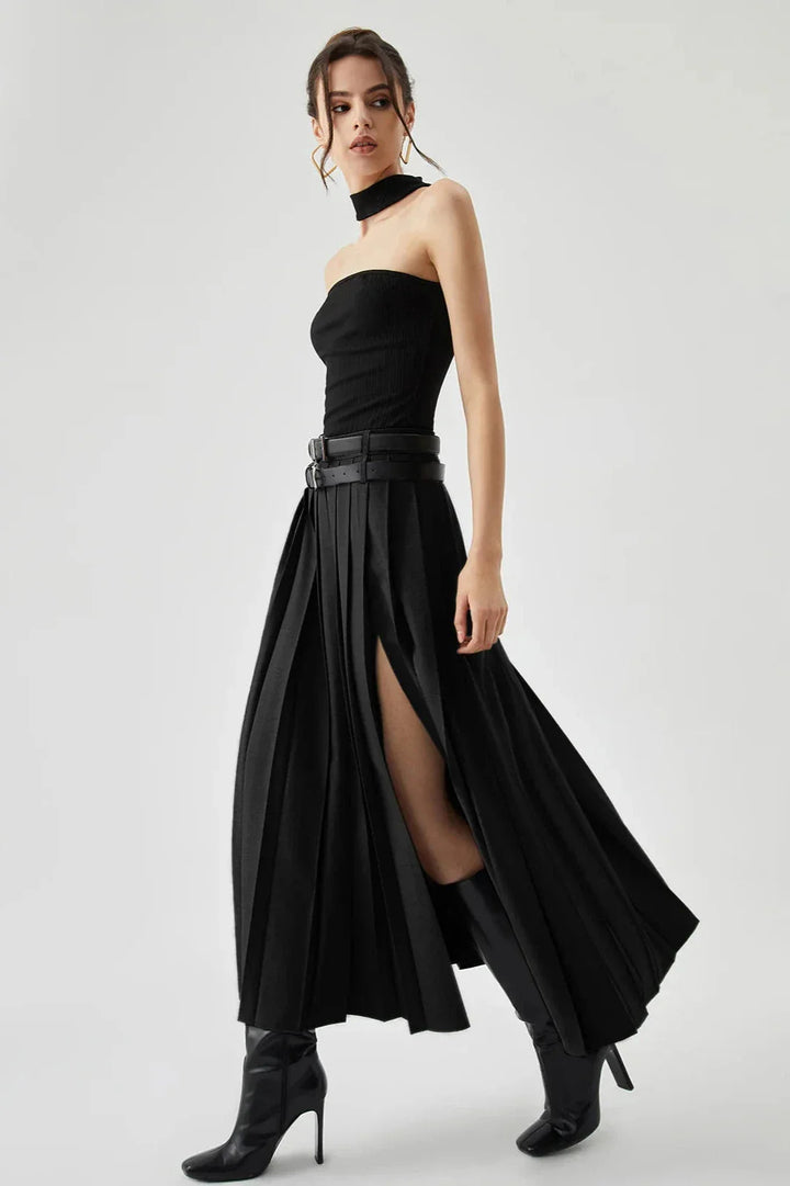 Caitlyn - Pleated Split Maxi Skirt