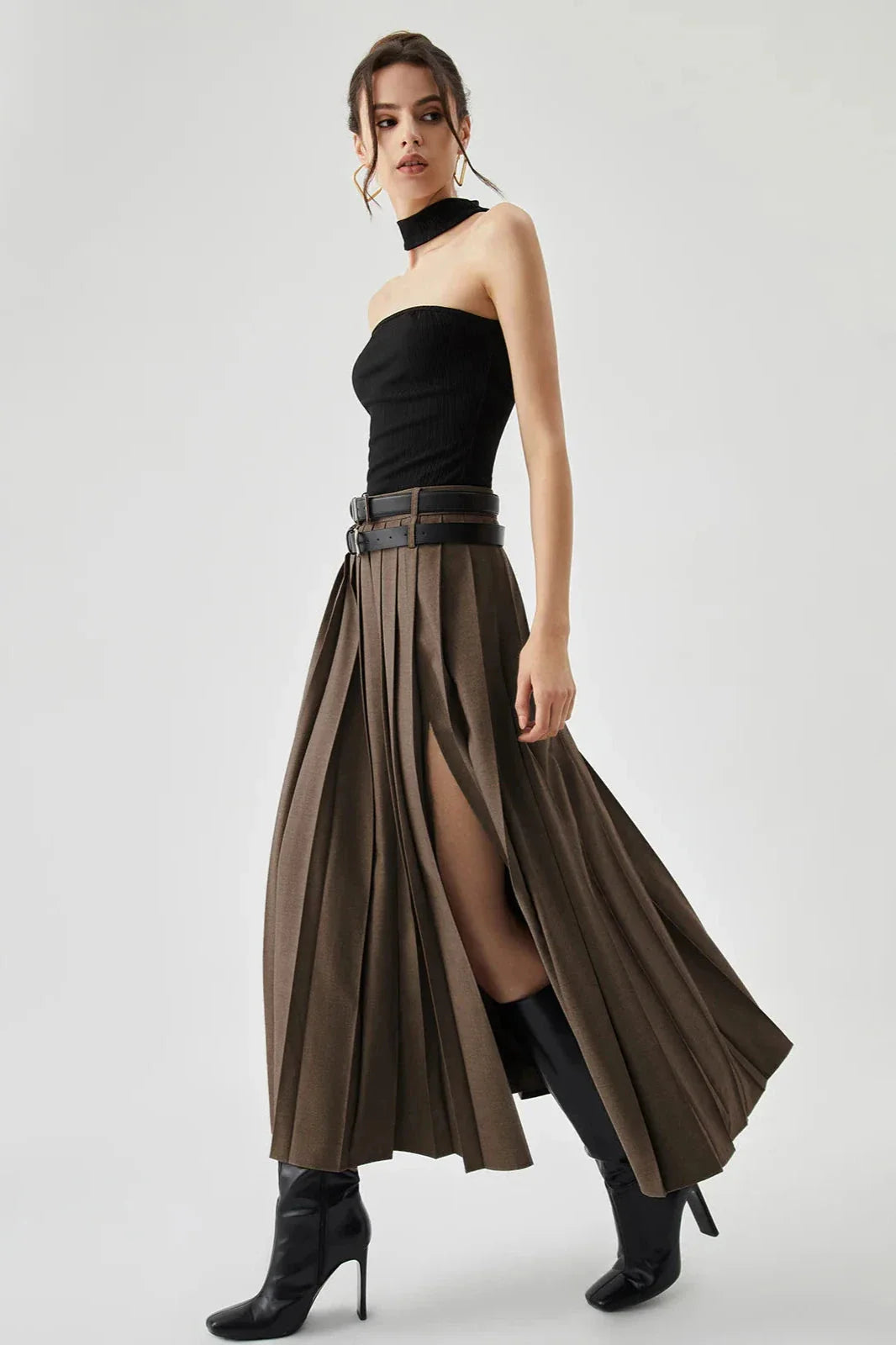 Caitlyn - Pleated Split Maxi Skirt