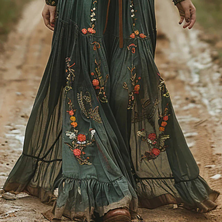 Floral Embroidered Boho Maxi Dress - Casual Summer