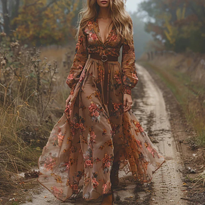 Floral Embroidered Boho Maxi Dress - Casual Summer