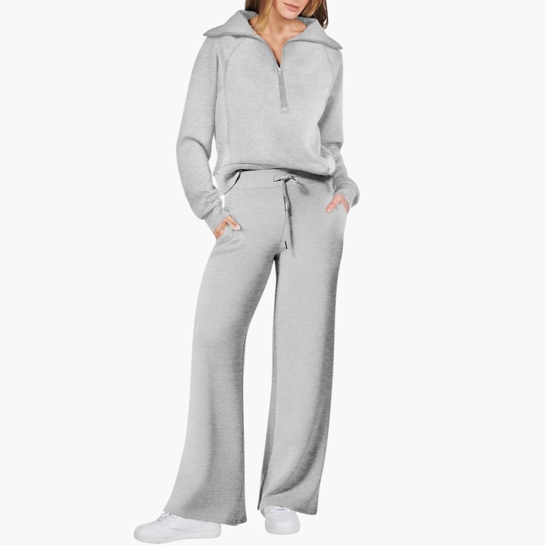 Women's Lounge Set with Half Zip and Wide Pants