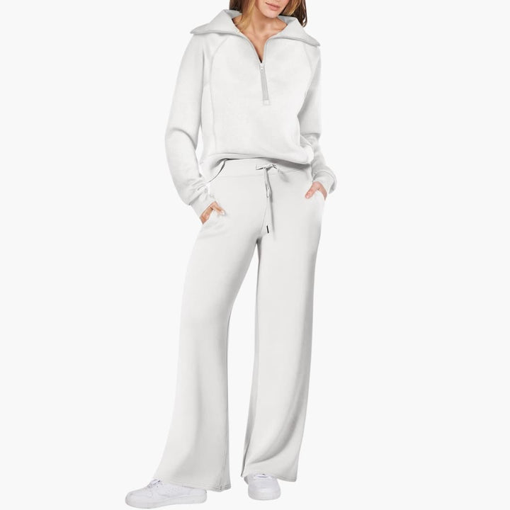 Women's Lounge Set with Half Zip and Wide Pants