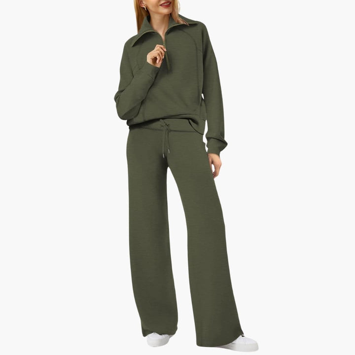 Women's Lounge Set with Half Zip and Wide Pants