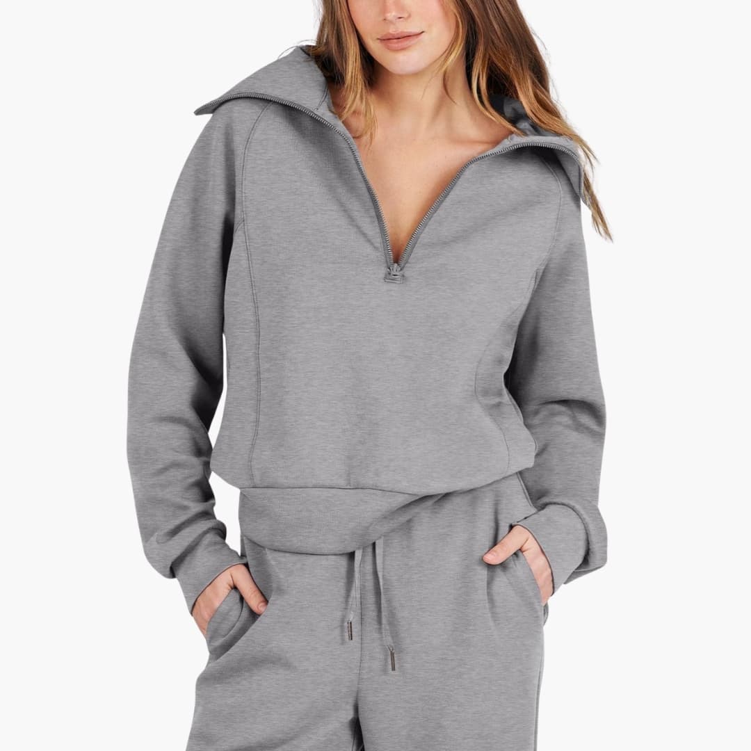 Women's Lounge Set with Half Zip and Wide Pants