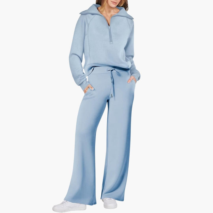 Women's Lounge Set with Half Zip and Wide Pants
