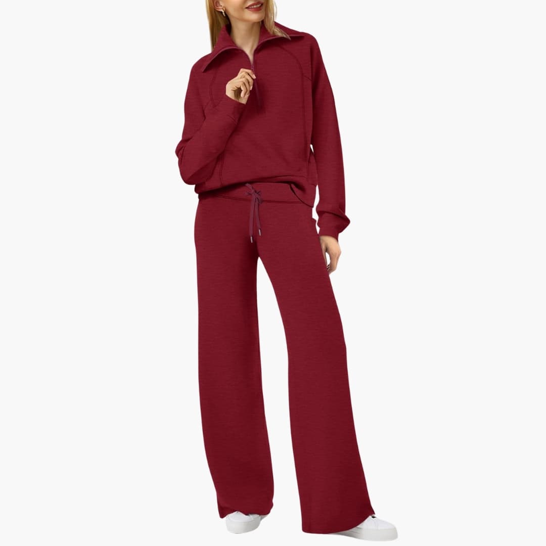 Women's Lounge Set with Half Zip and Wide Pants