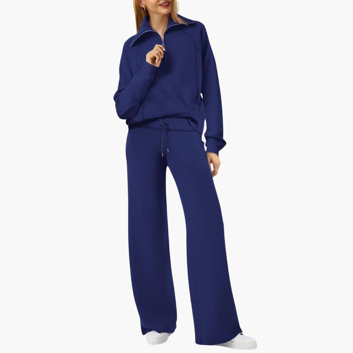 Women's Lounge Set with Half Zip and Wide Pants
