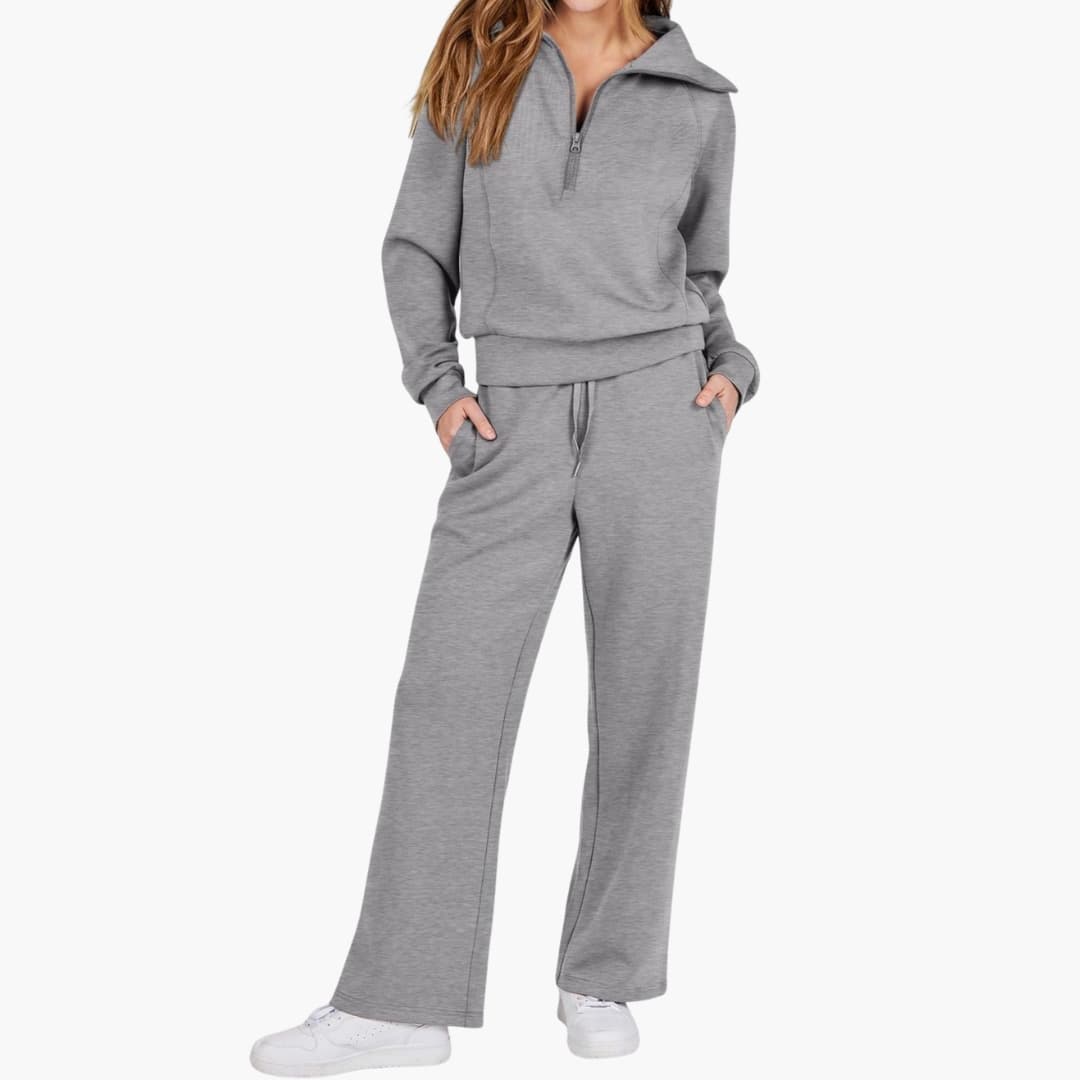 Women's Lounge Set with Half Zip and Wide Pants