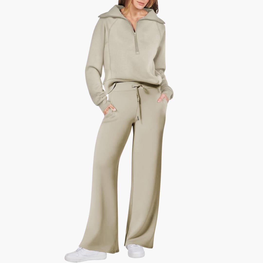 Women's Lounge Set with Half Zip and Wide Pants
