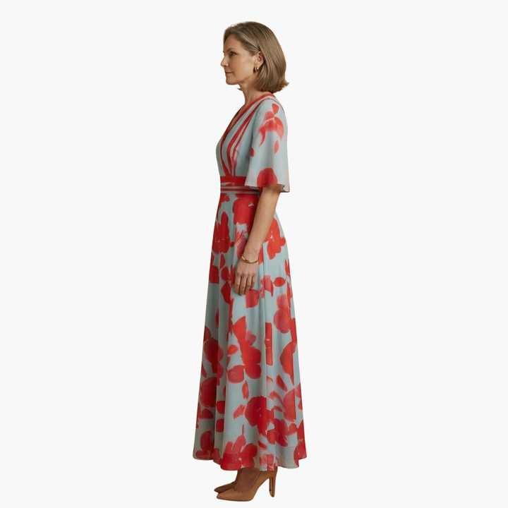 Floral Dress with V-Neck for Women Elegant & Long