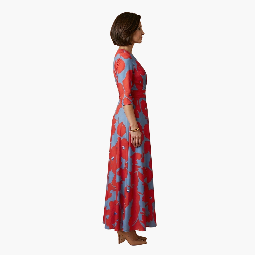 Floral Dress with V-Neck for Women Elegant & Long