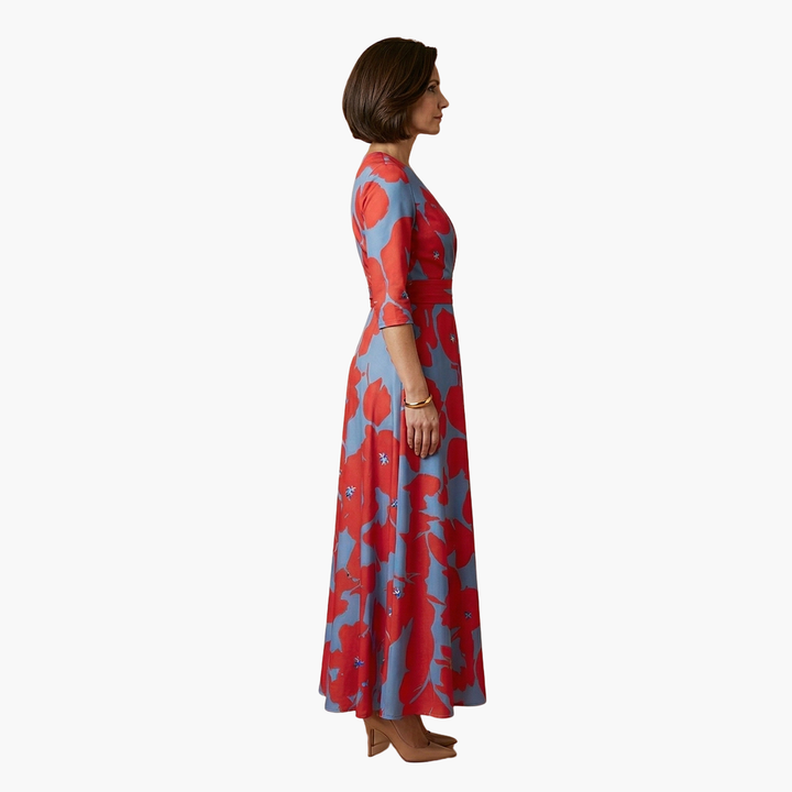 Floral Dress with V-Neck for Women Elegant & Long
