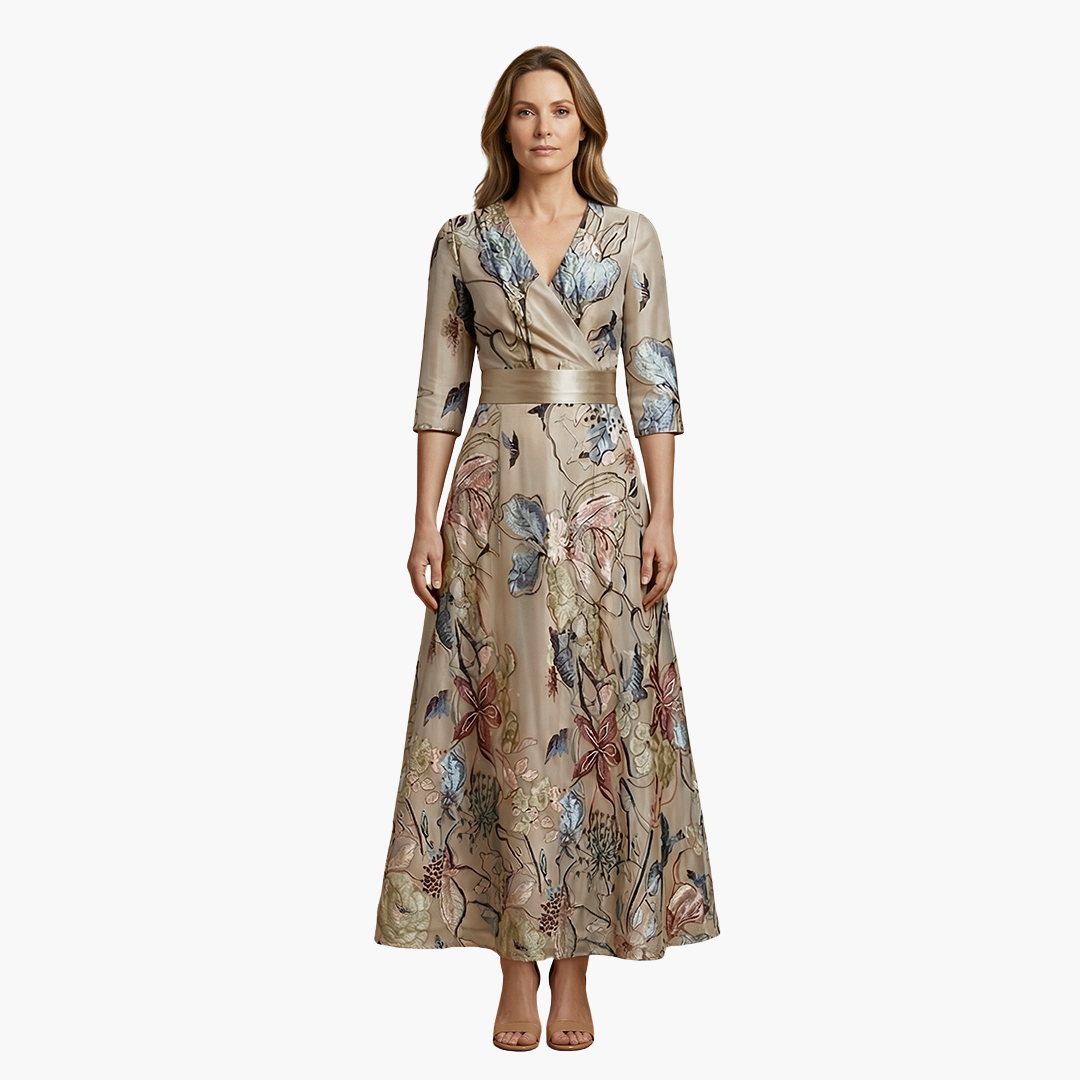 Floral Dress with V-Neck for Women Elegant & Long