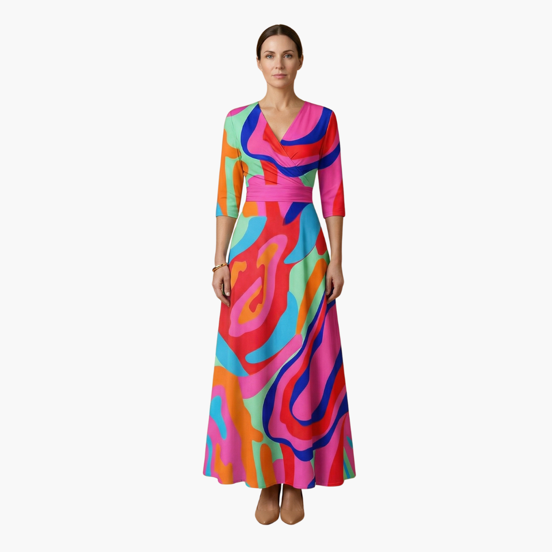 Floral Dress with V-Neck for Women Elegant & Long