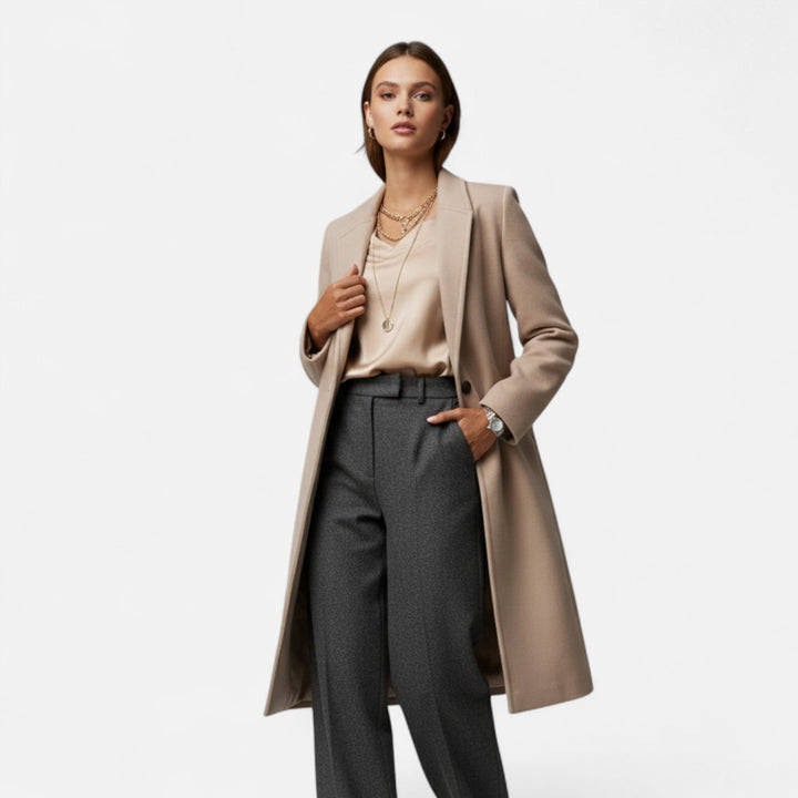 Women’s Longline Winter Coat – Elegant Lapel Collar Warm Overcoat