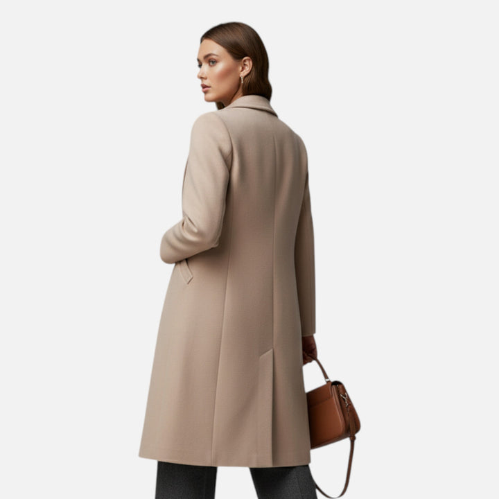 Women’s Longline Winter Coat – Elegant Lapel Collar Warm Overcoat