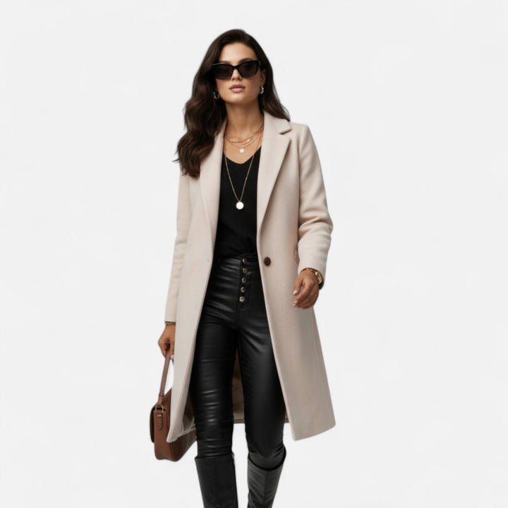 Women’s Longline Winter Coat – Elegant Lapel Collar Warm Overcoat