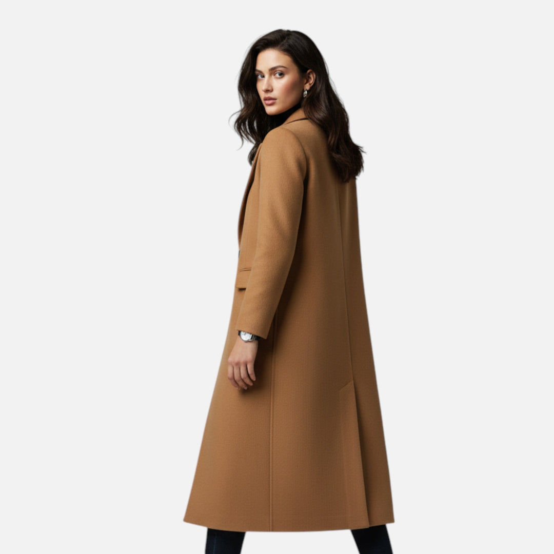 Women’s Longline Winter Coat – Elegant Lapel Collar Warm Overcoat