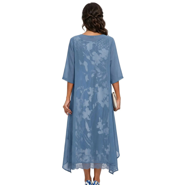 Floral 2-Piece Midi Dress Set Sheer Overlay Cardigan Style
