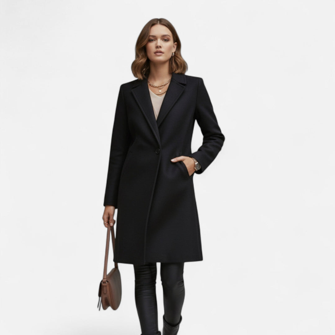 Women’s Longline Winter Coat – Elegant Lapel Collar Warm Overcoat